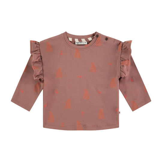 Baby Ruffle Sleeve Bear Print Tee - Wood by Babyface - FINAL SALE