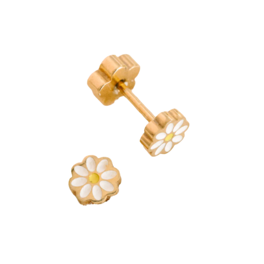 Gold flower-shaped earrings on a white background