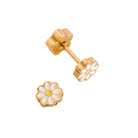 Gold flower-shaped earrings on a white background