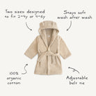 Beige children's robe with features highlighted on a white background