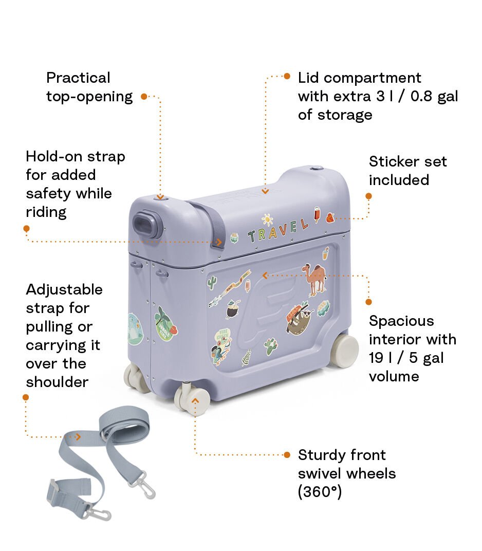 Children's suitcase with features highlighted on a white background