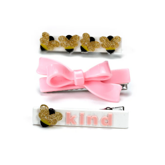 Bee Kind and Pink Bow Hair Clips by Lilies & Roses NY