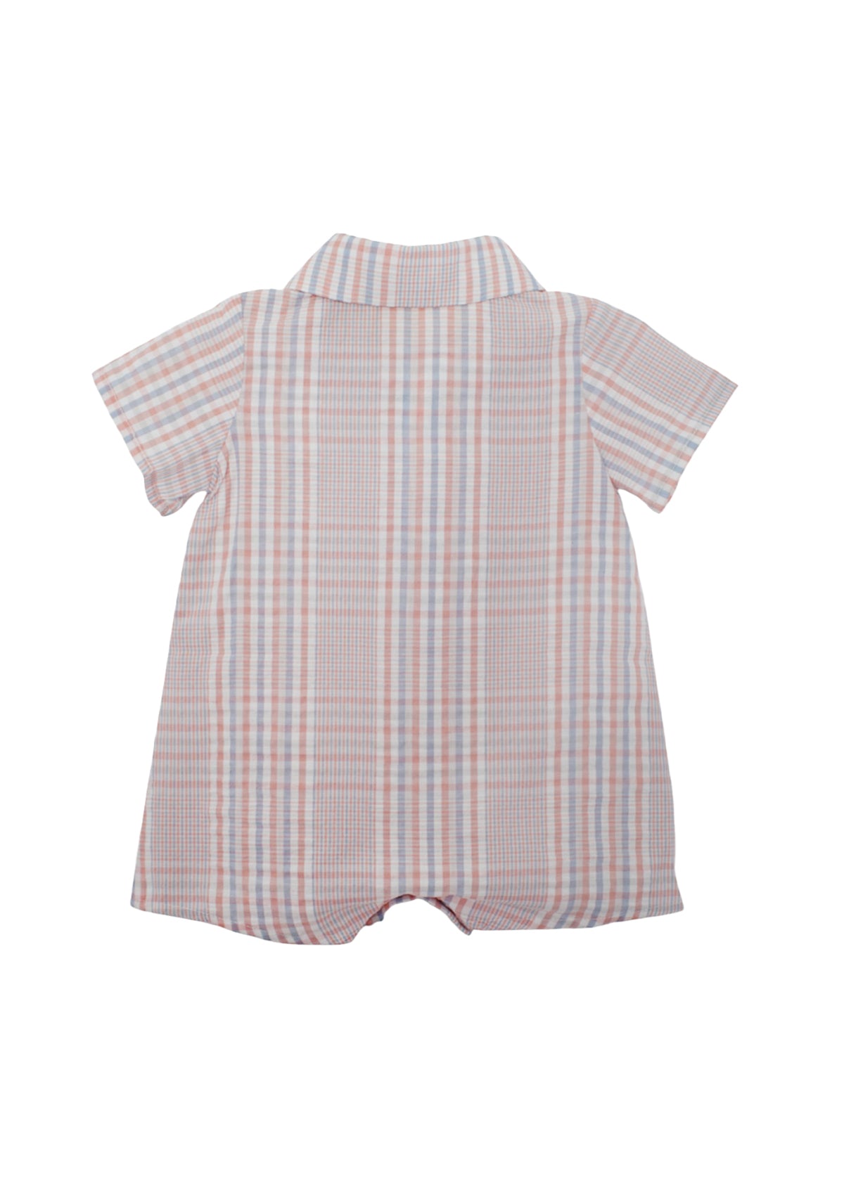 Baby romper with plaid pattern on a white background
