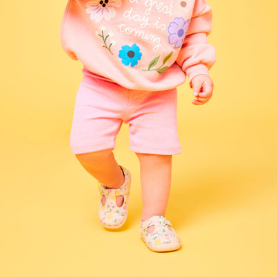 Bianca First Walker Shoe - Oatmeal/Floral by See Kai Run