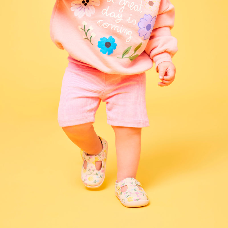 Bianca First Walker Shoe - Oatmeal/Floral by See Kai Run