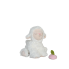 White plush lamb toy with a pink nose on a white background