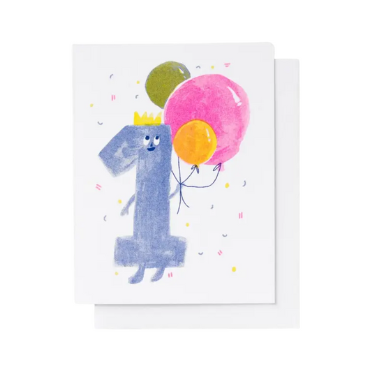 Birthday 1 Risograph Card by Yellow Owl Workshop