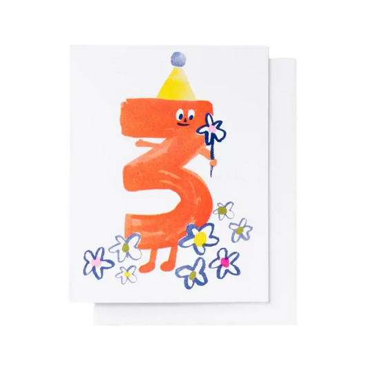 Birthday 3 Risograph Card by Yellow Owl Workshop