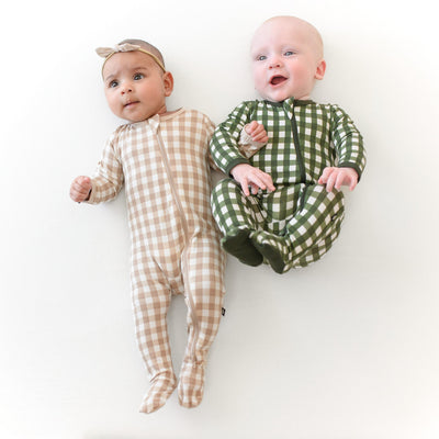 Zippered Footie - Gingham Fir by Kyte Baby