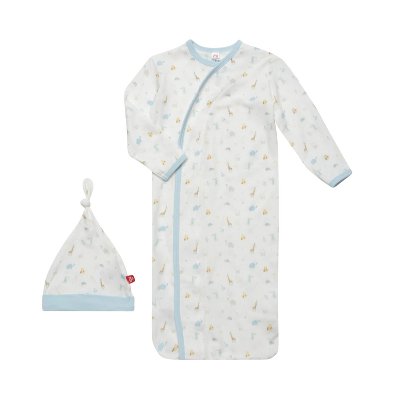 Blue Little Bitty Pretty One Modal Magnetic Cozy Sleeper Gown and Hat Set by Magnetic Me