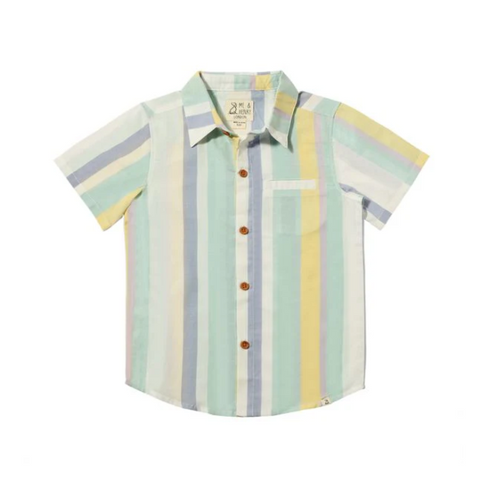 Newport Short Sleeve Button Up - Blue/Yellow/White Stripe by Me & Henry - FINAL SALE
