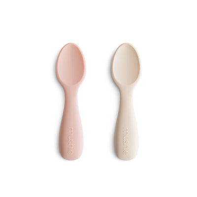 Silicone Toddler Starter Spoons 2-Pack - Blush/Shifting Sand by Mushie & Co