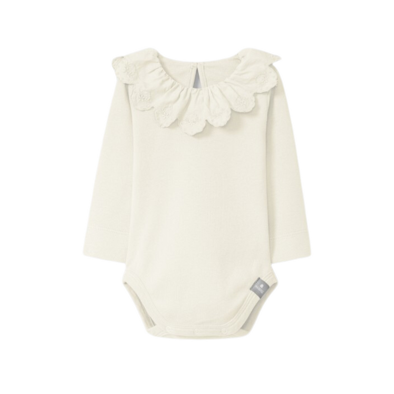 English Embroidery Bodysuit with Ruffled Collar - Natural by Snug