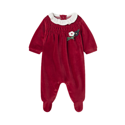 Smocked Velour Romper - Cherry by Mayoral