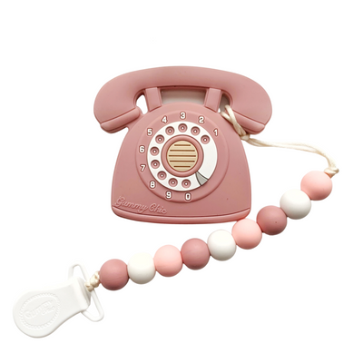 Rotary Dial Phone Teether with Clip - Rose by Gummy Chic