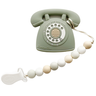 Rotary Dial Phone Teether with Clip - Desert Sage by Gummy Chic
