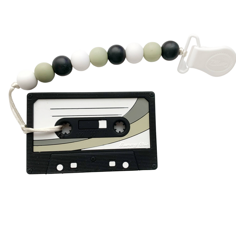 Cassette Tape Teether with Colored Clip - Black by Gummy Chic