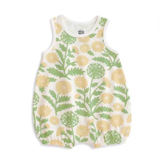 Bubble Romper - Dandelions Green & Yellow by Winter Water Factory - FINAL SALE