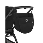 Black stroller with a seat cover on a white background