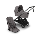 Gray baby stroller and car seat on a white background