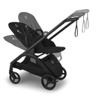 Black stroller with extended canopy on a transparent background