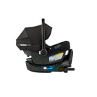 Black baby car seat on a light gray background