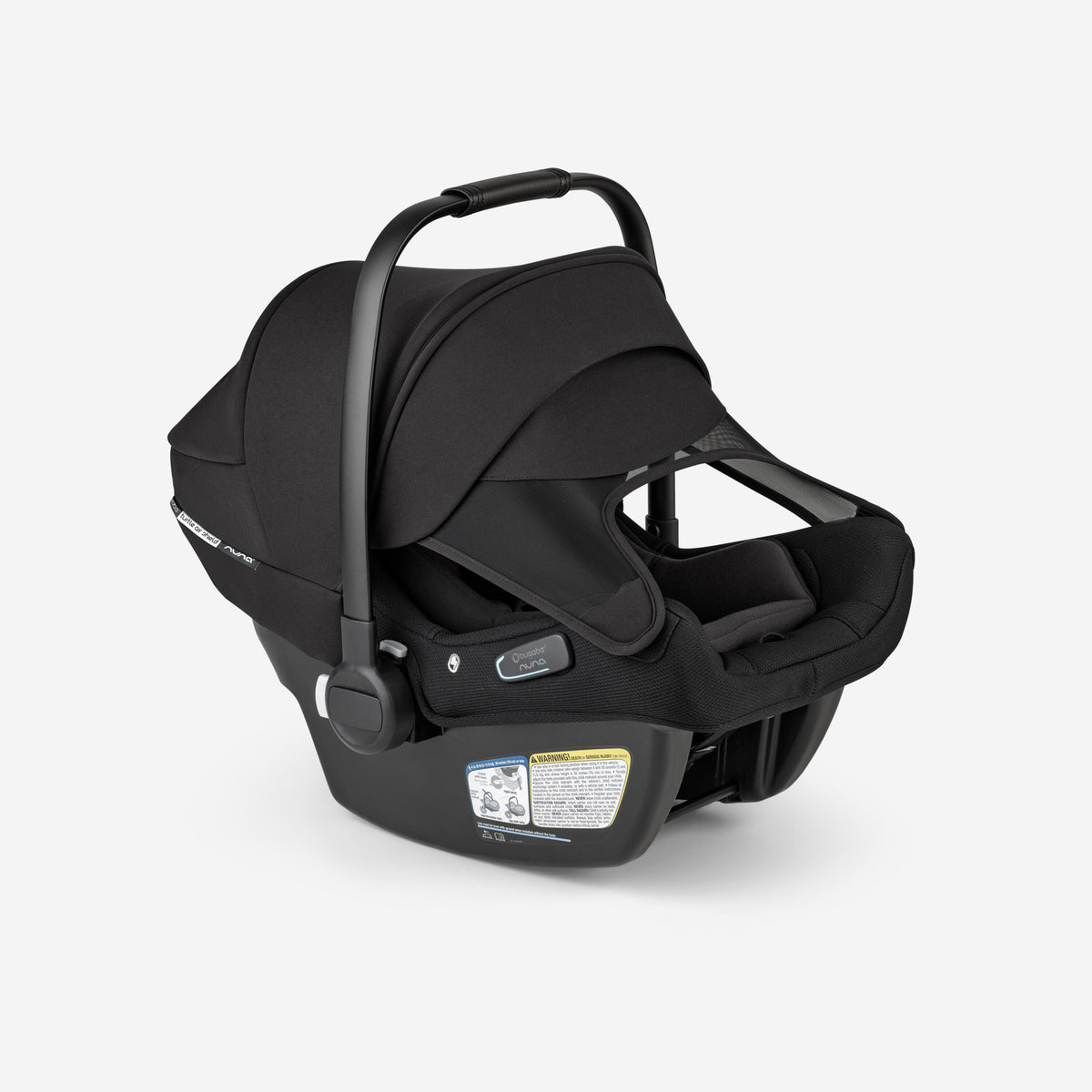 Black baby car seat on a white background