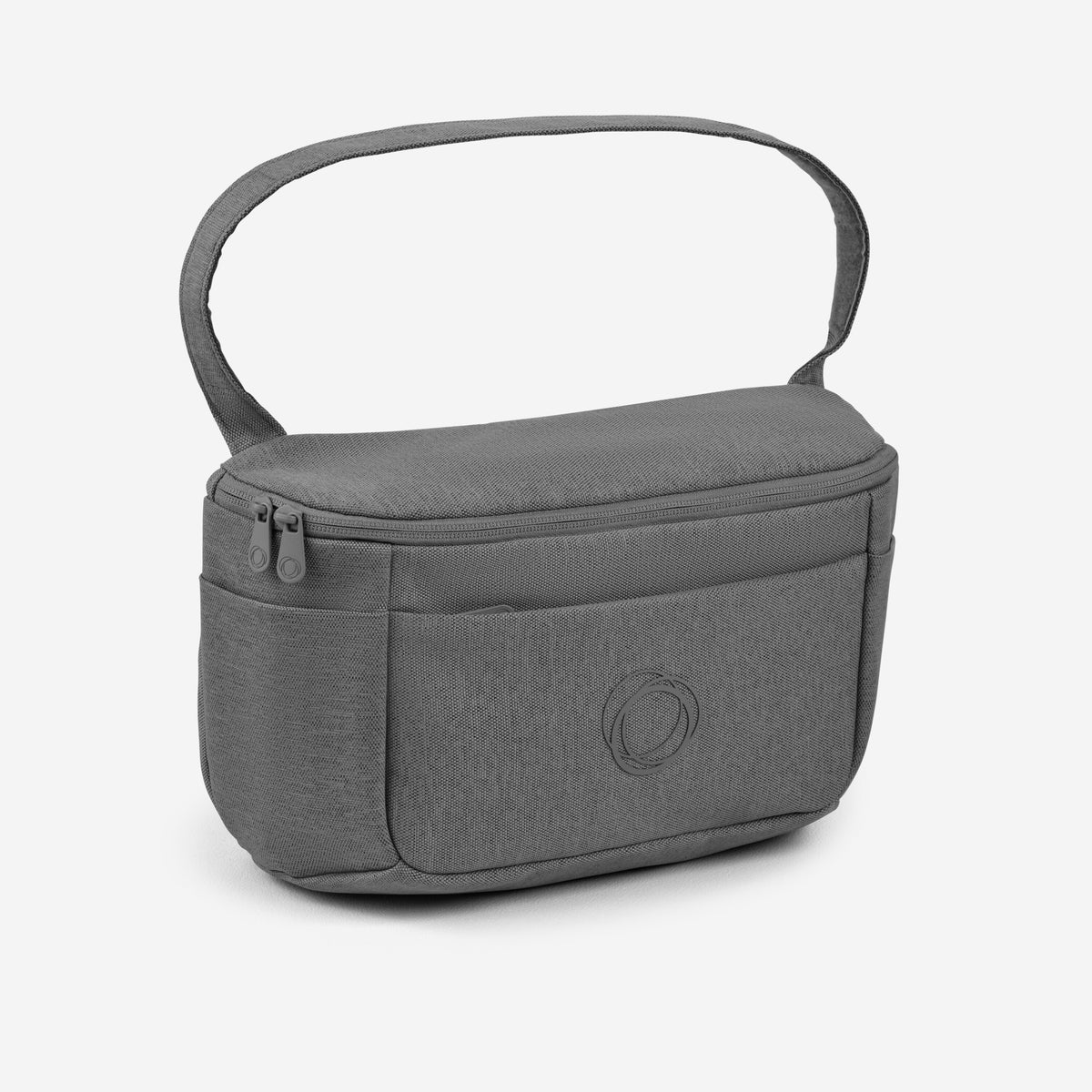 Gray shoulder bag with a handle on a white background