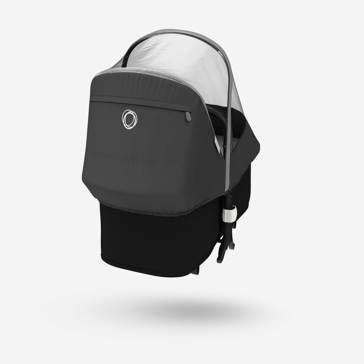 Black baby stroller with canopy on a white background