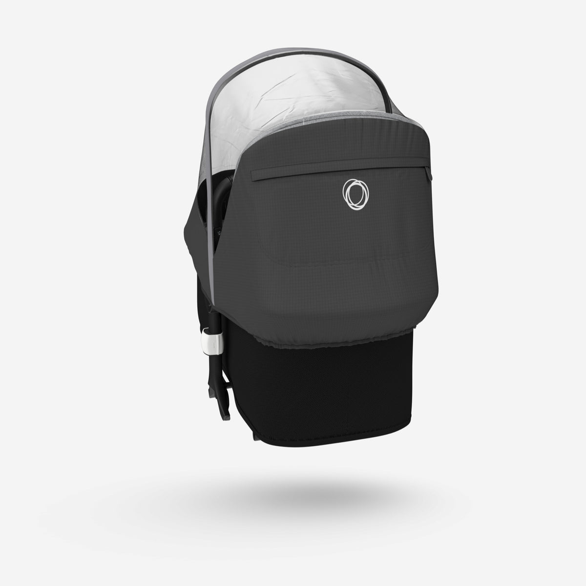 Black baby carrier with gray canopy on a white background