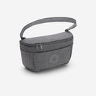 Gray shoulder bag with a visible brand logo on a white background