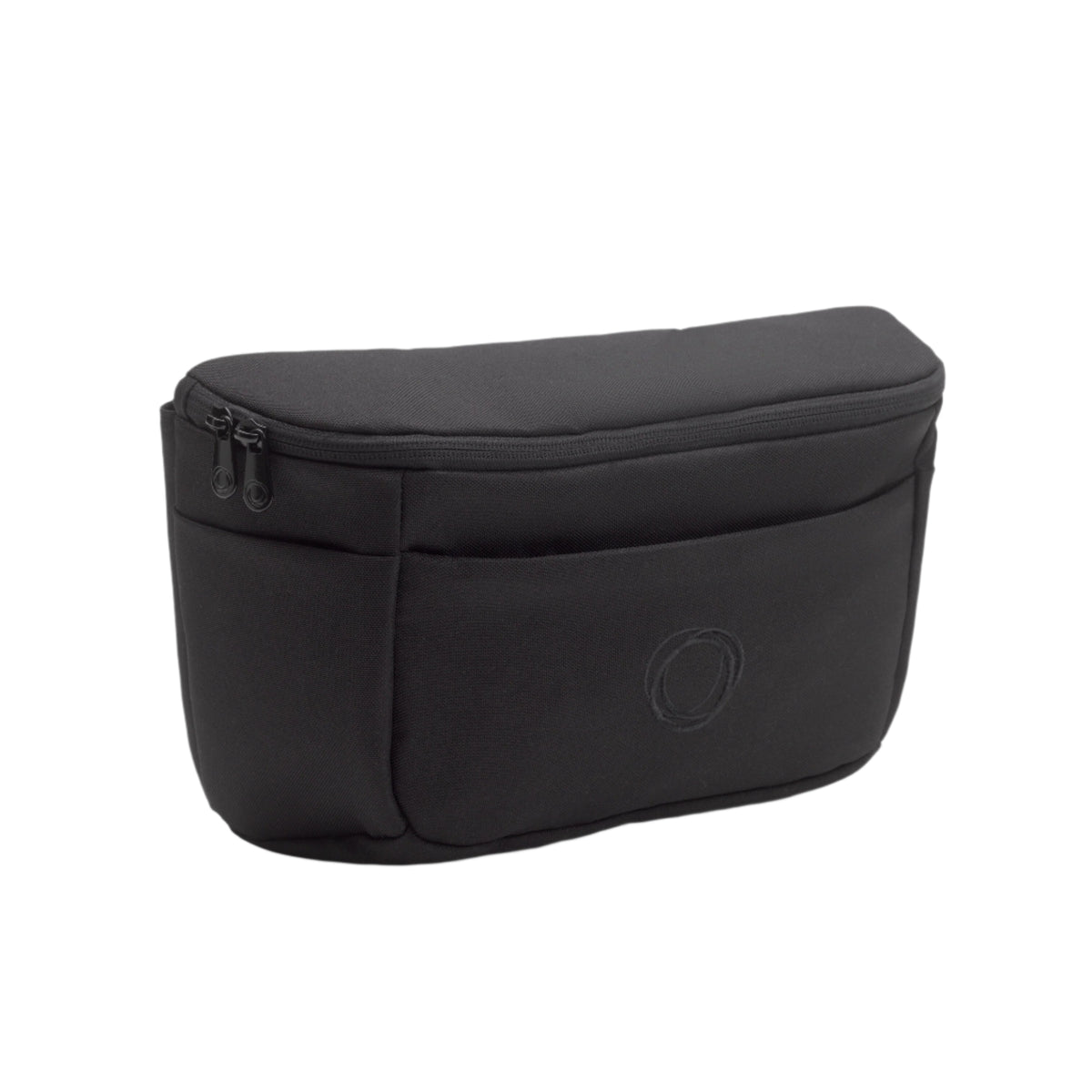 Black stroller organizer bag on a white background