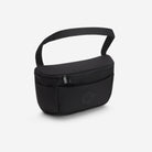 Black stoller organizer with a handle on a white background