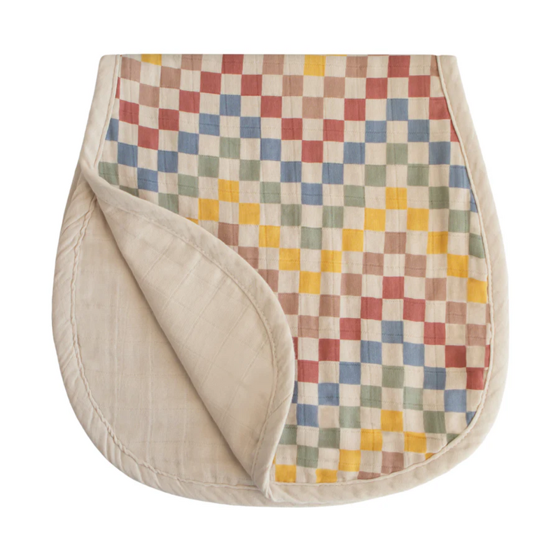 Organic Muslin Burp Cloth 2 Pack - Retro Check/Fog by Mushie & Co