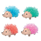 Four colorful hedgehog figurines with spiky hair on a white background