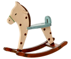 Wooden rocking horse with a white background