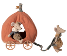 Decorative mouse figurine with a carriage on a white background
