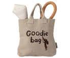 Small beige fabric bag with 'Goodie bag' text and a squirrel illustration on a white background.