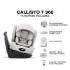 A child car seat system on a white background with features.
