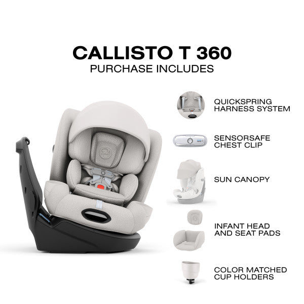 A child car seat system on a white background with features.