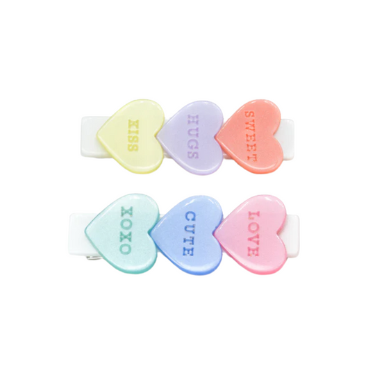 Candy Hearts Pastel Pearlized Hair Clips by Lilies & Roses NY