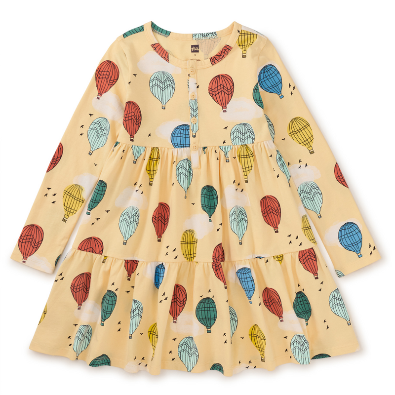 Long Sleeve Tiered Henley Dress - Cappadocia Hot Air Balloons by Tea Collection