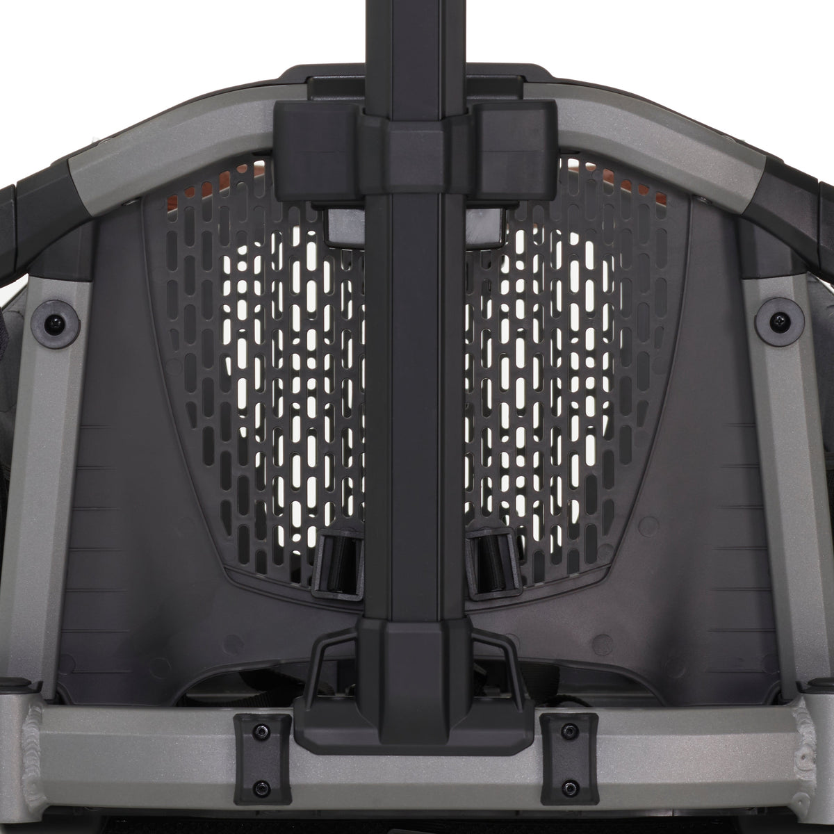 Close-up of a mechanical device with a lattice structure on a white background