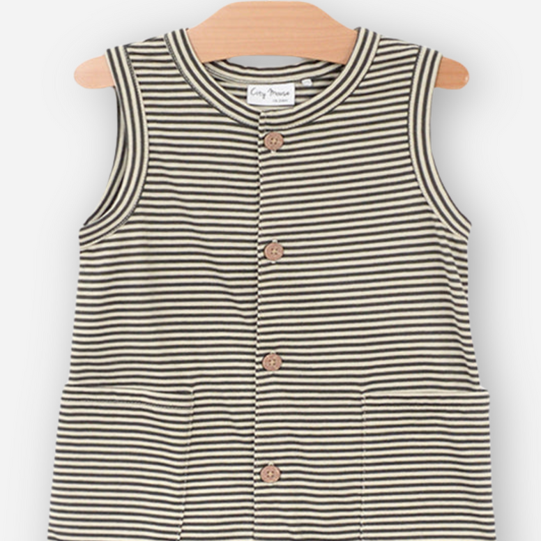 Stripe Henley Tank Short Romper - Charcoal by City Mouse