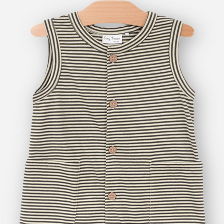 Stripe Henley Tank Short Romper - Charcoal by City Mouse - FINAL SALE