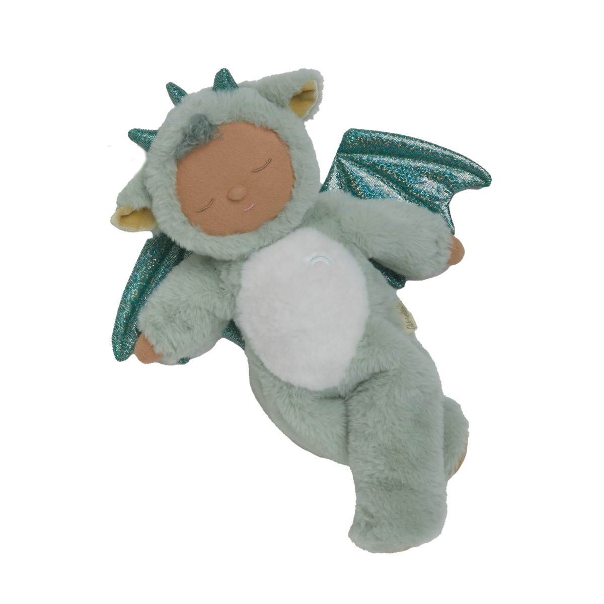 Plush toy of a baby dragon on a white background