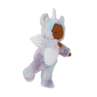 Plush toy of a baby in a unicorn costume on a white background