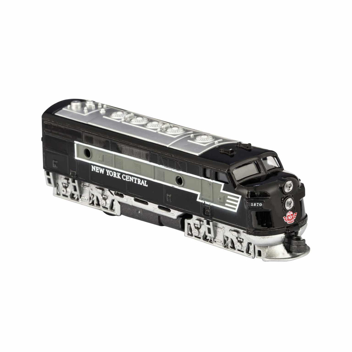 Model train locomotive with 'New York Central' branding on a white background