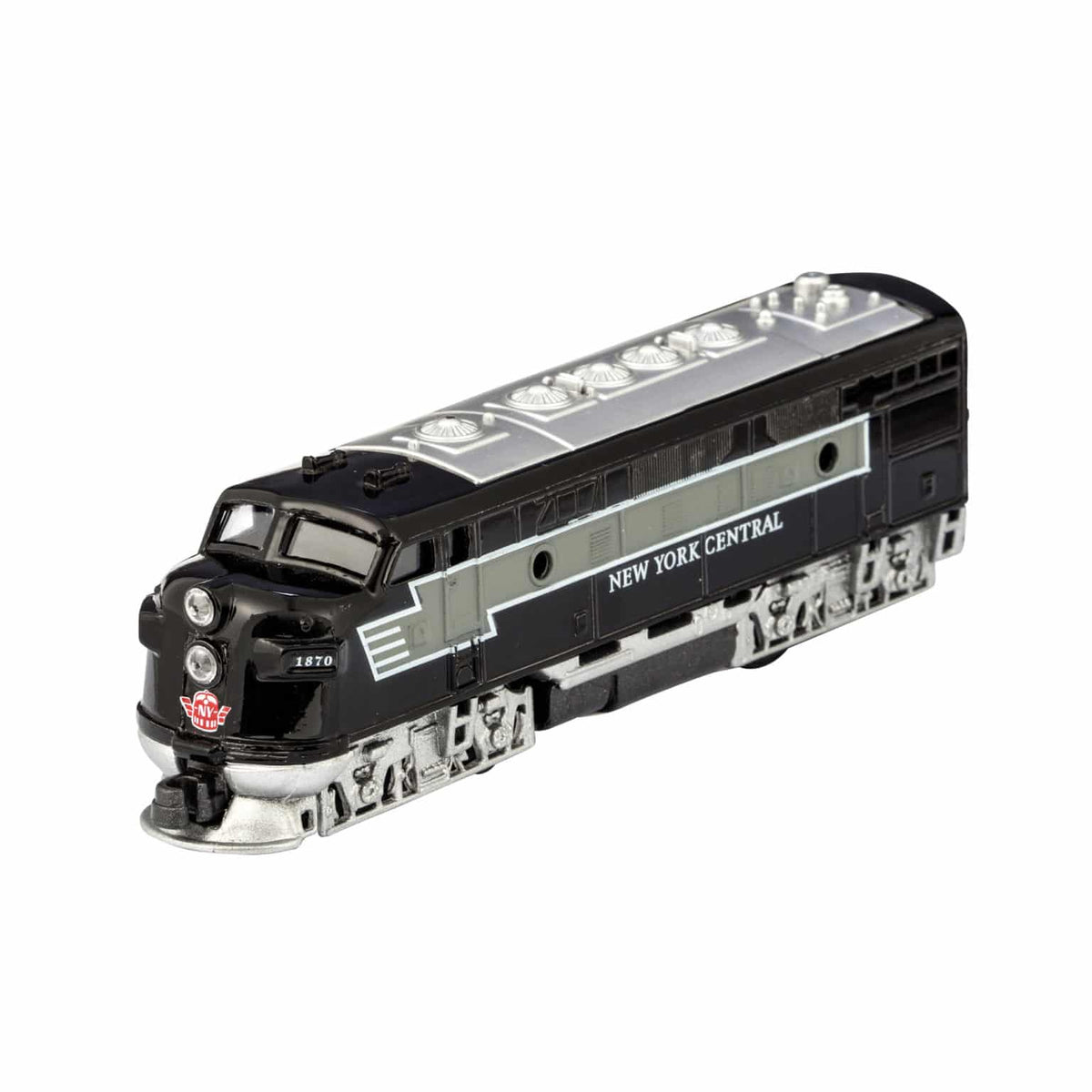 Model train locomotive with 'New York Central' branding on a white background