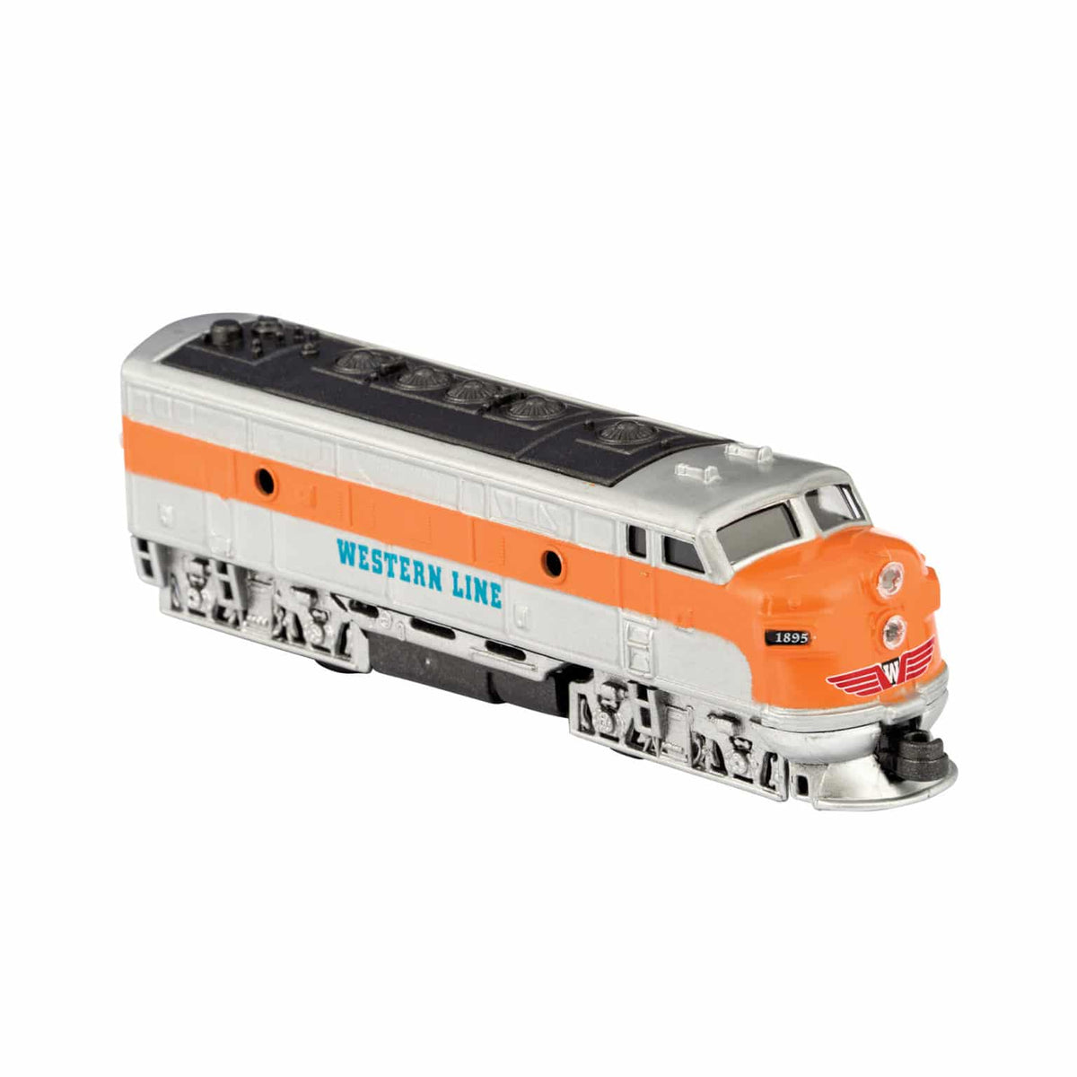 Model train with 'Western Line' branding on a white background